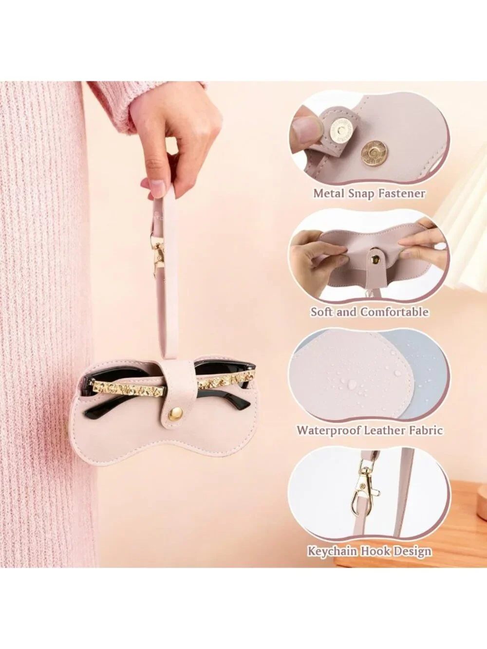 Soft Leather Sunglasses Case with Strap | Portable Glasses Holder & Organizer